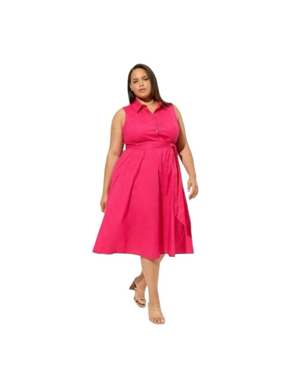 Torrid Pink Peacock Shirtdress Midi Valentine Collared Sleeveless Sz 3X/22-24